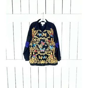 Vintage baroque butterfly silk jacket/silk wind breaker bomber zipper jacket/1x